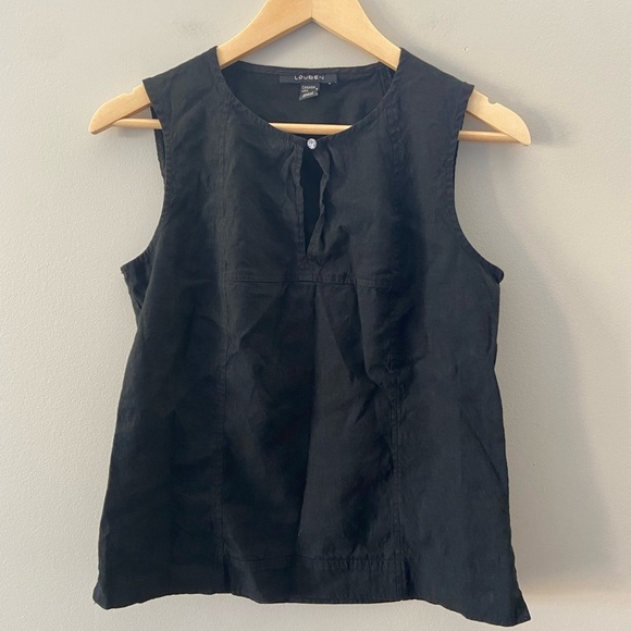 LOUBEN Vintage Linen Blend Black Lightweight Keyhole Neckline Gem Detail Tank - Picture 1 of 4